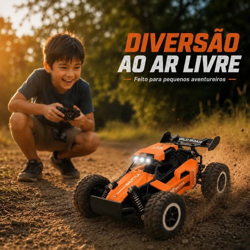 Carrinho De Controle Remoto Rc 2.4g Off Road Super Rápido 20km/h Infantil Brinquedo Aluminio Recarregável Kizumba Cor Laranja