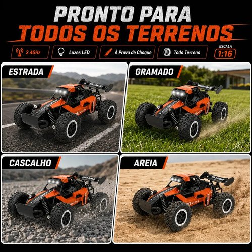Carrinho De Controle Remoto Rc 2.4g Off Road Super Rápido 20km/h Infantil Brinquedo Aluminio Recarregável Kizumba Cor Laranja
