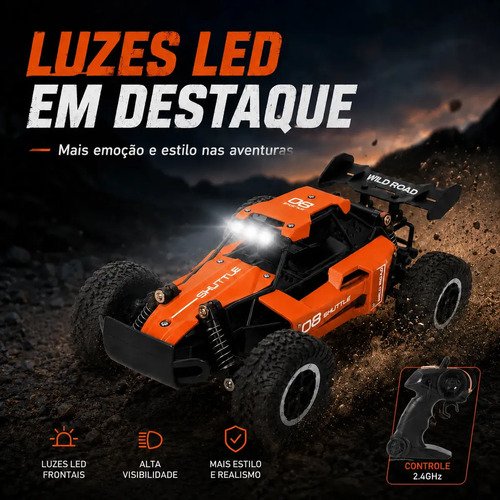 Carrinho De Controle Remoto Rc 2.4g Off Road Super Rápido 20km/h Infantil Brinquedo Aluminio Recarregável Kizumba Cor Laranja