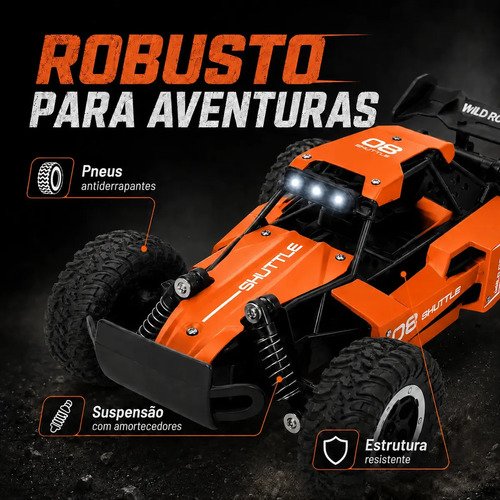 Carrinho De Controle Remoto Rc 2.4g Off Road Super Rápido 20km/h Infantil Brinquedo Aluminio Recarregável Kizumba Cor Laranja