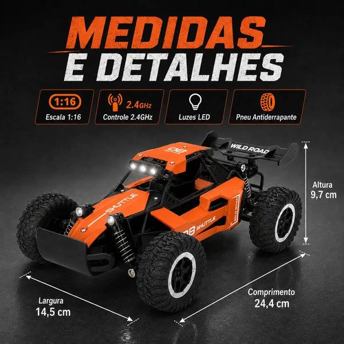 Carrinho De Controle Remoto Rc 2.4g Off Road Super Rápido 20km/h Infantil Brinquedo Aluminio Recarregável Kizumba Cor Laranja
