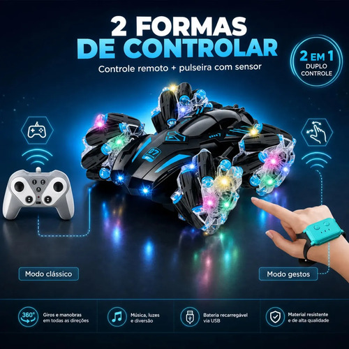 Carrinho De Controle Remoto Recarregável Tração 4x4 Rápido Maluco Gira 360 Com Luzes Aranha Atacarejo Kids
