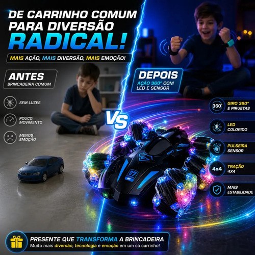Carrinho De Controle Remoto Recarregável Tração 4x4 Rápido Maluco Gira 360 Com Luzes Aranha Atacarejo Kids