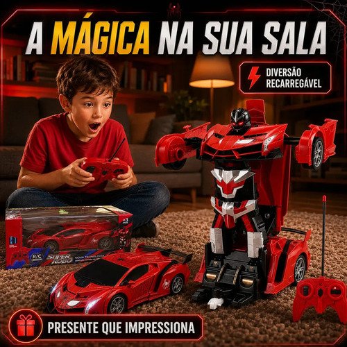 Carrinho de Controle Remoto Robô Transformer Homem Aranha Spider Infantil Transformer Que Vira Robô Recarregavel Kizumba