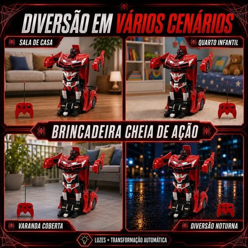 Carrinho de Controle Remoto Robô Transformer Homem Aranha Spider Infantil Transformer Que Vira Robô Recarregavel Kizumba