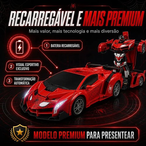 Carrinho de Controle Remoto Robô Transformer Homem Aranha Spider Infantil Transformer Que Vira Robô Recarregavel Kizumba