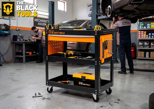Carrinho Ferramentas Para 400kg Oficina Mecânico Organizador Preto/laranja The Black Tools