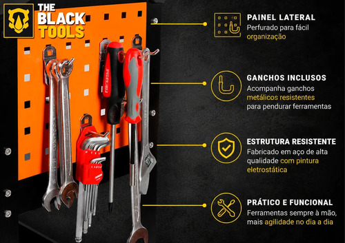 Carrinho Ferramentas Para 400kg Oficina Mecânico Organizador Preto/laranja The Black Tools
