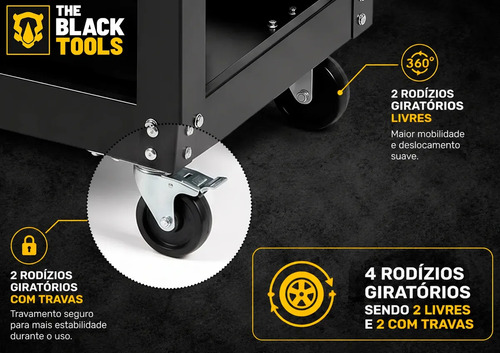 Carrinho Ferramentas Para 400kg Oficina Mecânico Organizador Preto/laranja The Black Tools