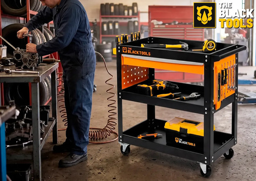 Carrinho Ferramentas Para 400kg Oficina Mecânico Organizador Preto/laranja The Black Tools
