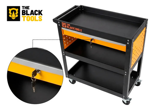 Carrinho Ferramentas Para 400kg Oficina Mecânico Organizador Preto/laranja The Black Tools