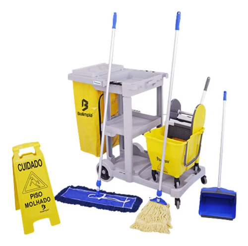 Carrinho limpeza profissional balde doblo 30l mop e acessori