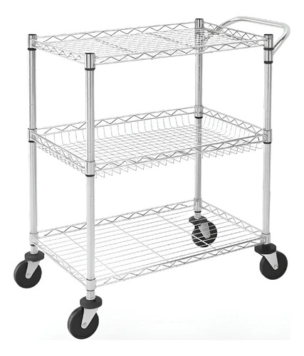 Carrinho organizador utilitario aco inox 3 prateleiras