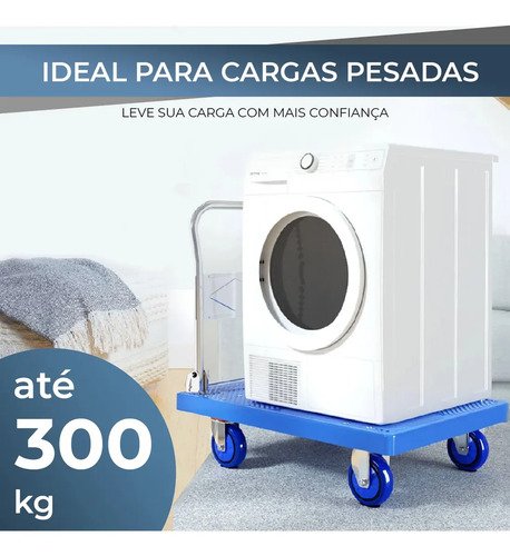 Carrinho Plataforma De Carga 4 Rodas Com Rolamento Dobrável Reforçado 300kg Boden Cor Azul