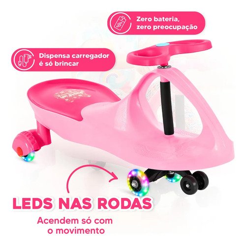 Carrinho Rolimã Car Drift Infantil Volante Gira 360° Triciclo Com Roda Led Colorido Cor Rosa JustFun Brinquedos