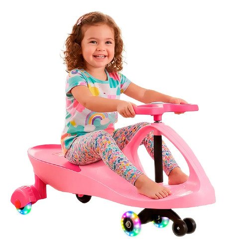 Carrinho Rolimã Car Drift Infantil Volante Gira 360° Triciclo Com Roda Led Colorido Cor Rosa JustFun Brinquedos