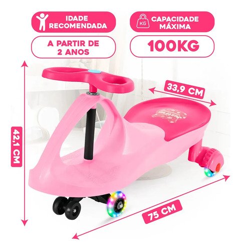 Carrinho Rolimã Car Drift Infantil Volante Gira 360° Triciclo Com Roda Led Colorido Cor Rosa JustFun Brinquedos