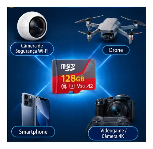 Cartao De Memoria 128gb C/ Adaptador Camera Celular Sd128g