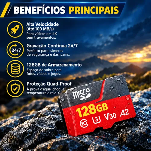 Cartao De Memoria 128gb C/ Adaptador Camera Celular Sd128g