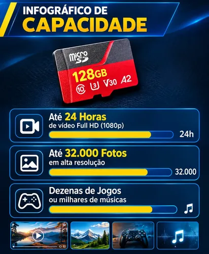 Cartao De Memoria 128gb C/ Adaptador Camera Celular Sd128g