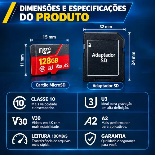 Cartao De Memoria 128gb C/ Adaptador Camera Celular Sd128g