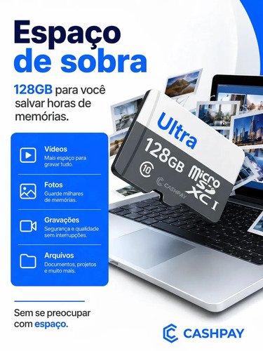 Cartão de Memória Micro SD CASHPAY Ultra 128 GB com Adaptador SD
