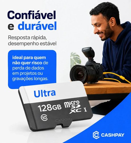 Cartão de Memória Micro SD CASHPAY Ultra 128 GB com Adaptador SD