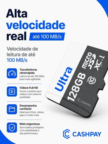 Cartão de Memória Micro SD CASHPAY Ultra 128 GB com Adaptador SD