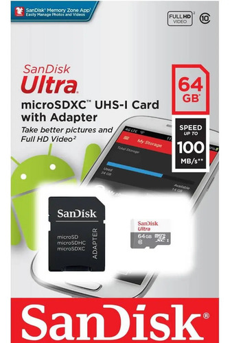Cartão de Memória Micro Ultra Com Adaptador SD 64GB