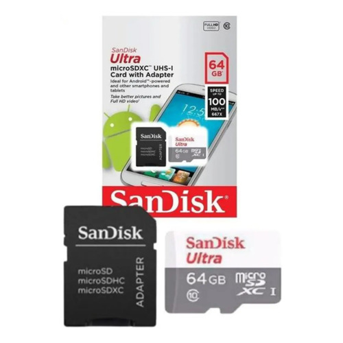 Cartao de memoria sandisk ultra com adaptador sd 64gb mode