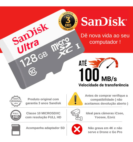 Cartão Memória Microsd Tf 128gb Original De Câmera Segurança