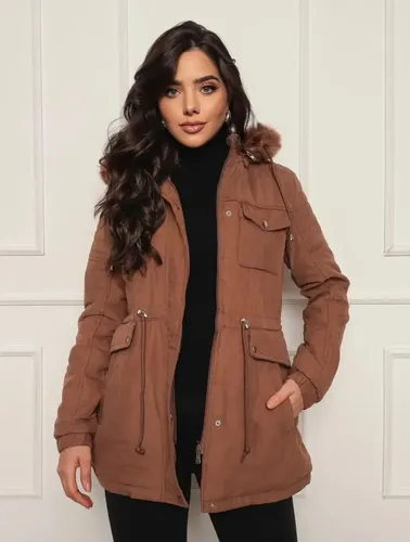 Casaco feminino parka de sarja sobretudo forrado com pelucia