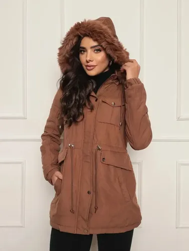 Casaco Feminino Parka De Sarja Sobretudo Forrado Com Pelúcia