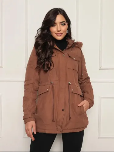 Casaco Feminino Parka De Sarja Sobretudo Forrado Com Pelúcia