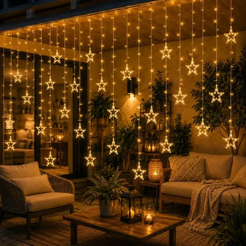 Cascata de natal estrelas bivolt 110 leds com 8 funcoes