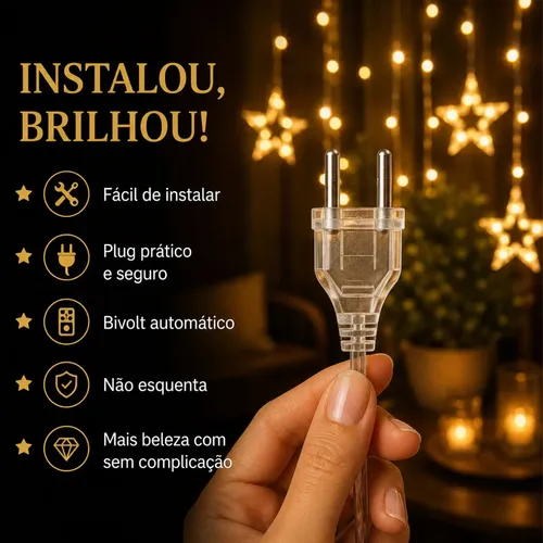 Cascata De Natal Estrelas Bivolt 110 Leds Com 8 Funções
