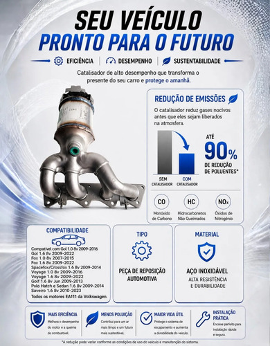 Catalisador Vw Gol Voyage Saveiro Fox G5 G6 1.0 1.6