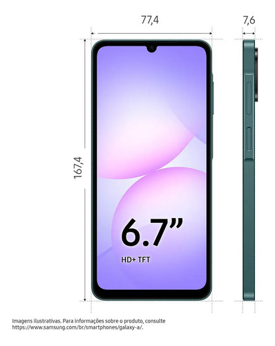 Celular Samsung Galaxy A07 128gb, 4gb, Câmera 50mp, Tela 6.7 , Proteção Ip54, Processador 6nm - Verde