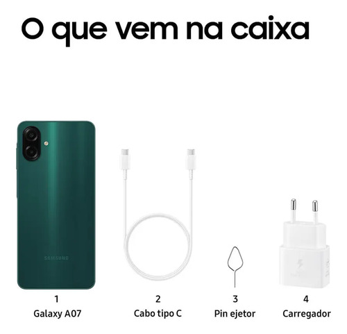 Celular Samsung Galaxy A07 128gb, 4gb, Câmera 50mp, Tela 6.7 , Proteção Ip54, Processador 6nm - Verde