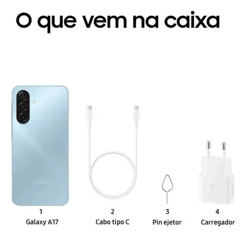 Celular Samsung Galaxy A17 Com Ia, 128gb, 4gb Ram, Câm De 50mp, Tela De 6.7 , Nfc, Ip54 - Azul