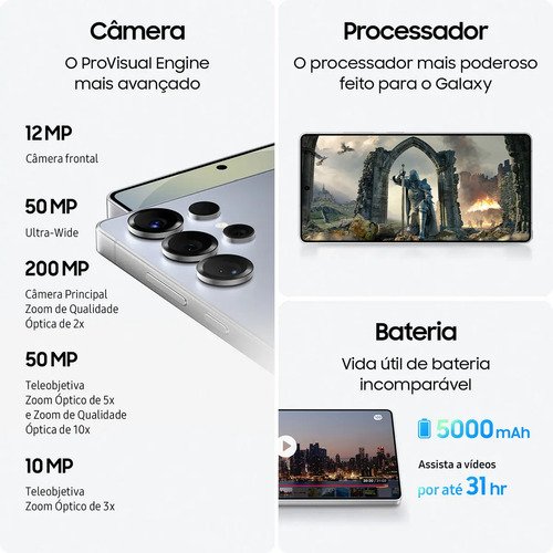 Celular Samsung Galaxy S25 Ultra 5g, 256gb, 12gb, Câm. Quád. Cor Prata