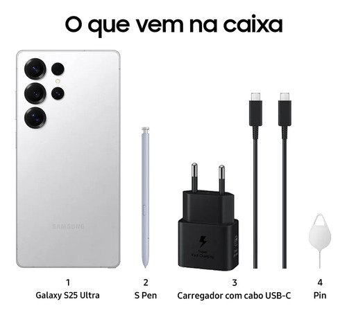 Celular Samsung Galaxy S25 Ultra 5g, 256gb, 12gb, Câm. Quád. Cor Prata