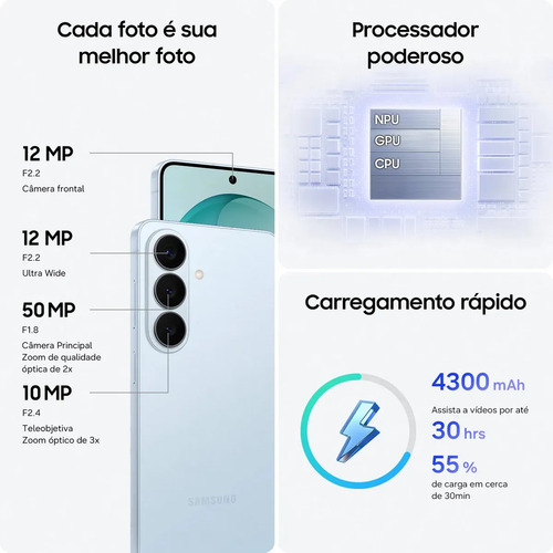 Celular Samsung Galaxy S26 5G, 512GB, 12GB RAM, Galaxy AI, Câmera Tripla de 50+12+10, Tela de 6.3" Preto