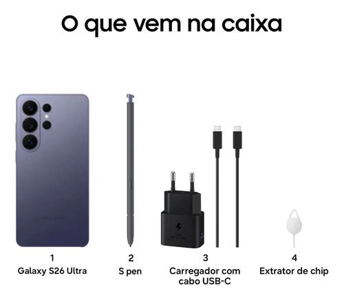 Celular Samsung Galaxy S26 Ultra 5G, 256GB, 12GB RAM, Câmera Quádrupla, Tela Grande de 6.9" Azul