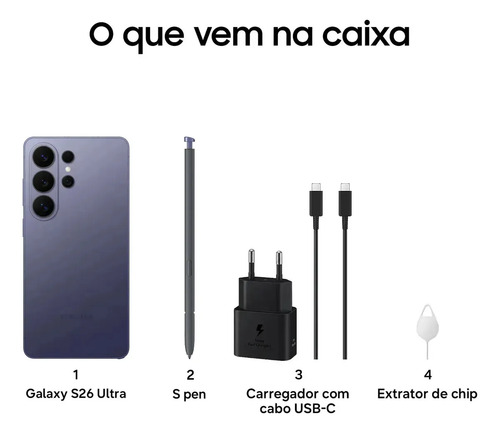 Celular Samsung Galaxy S26 Ultra 5G, 256GB, 12GB RAM, Câmera Quádrupla, Tela Grande de 6.9" Preto