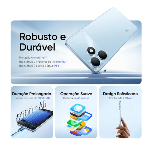 Celular Smartphone Realme Note 80s 128gb 4gb Ram Dual Sim Azul Bateria 6000mah Ultrafino 7,94 Mm Resistência À Poeira E Água Ip54