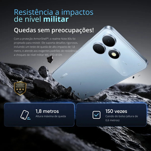 Celular Smartphone Realme Note 80s 128gb 4gb Ram Dual Sim Azul Bateria 6000mah Ultrafino 7,94 Mm Resistência À Poeira E Água Ip54