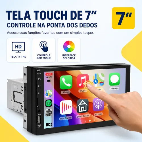 Central Multimídia 1 Din Mp5 Bluetooth 7 Espelha Hd