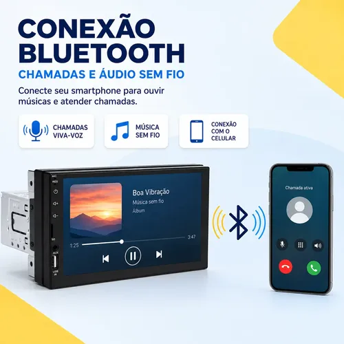Central Multimídia 1 Din Mp5 Bluetooth 7 Espelha Hd