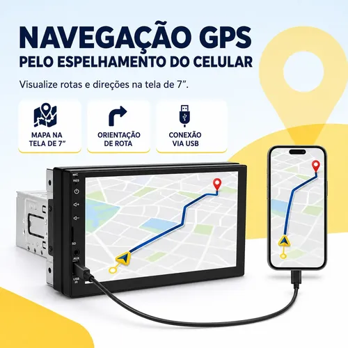 Central Multimídia 1 Din Mp5 Bluetooth 7 Espelha Hd